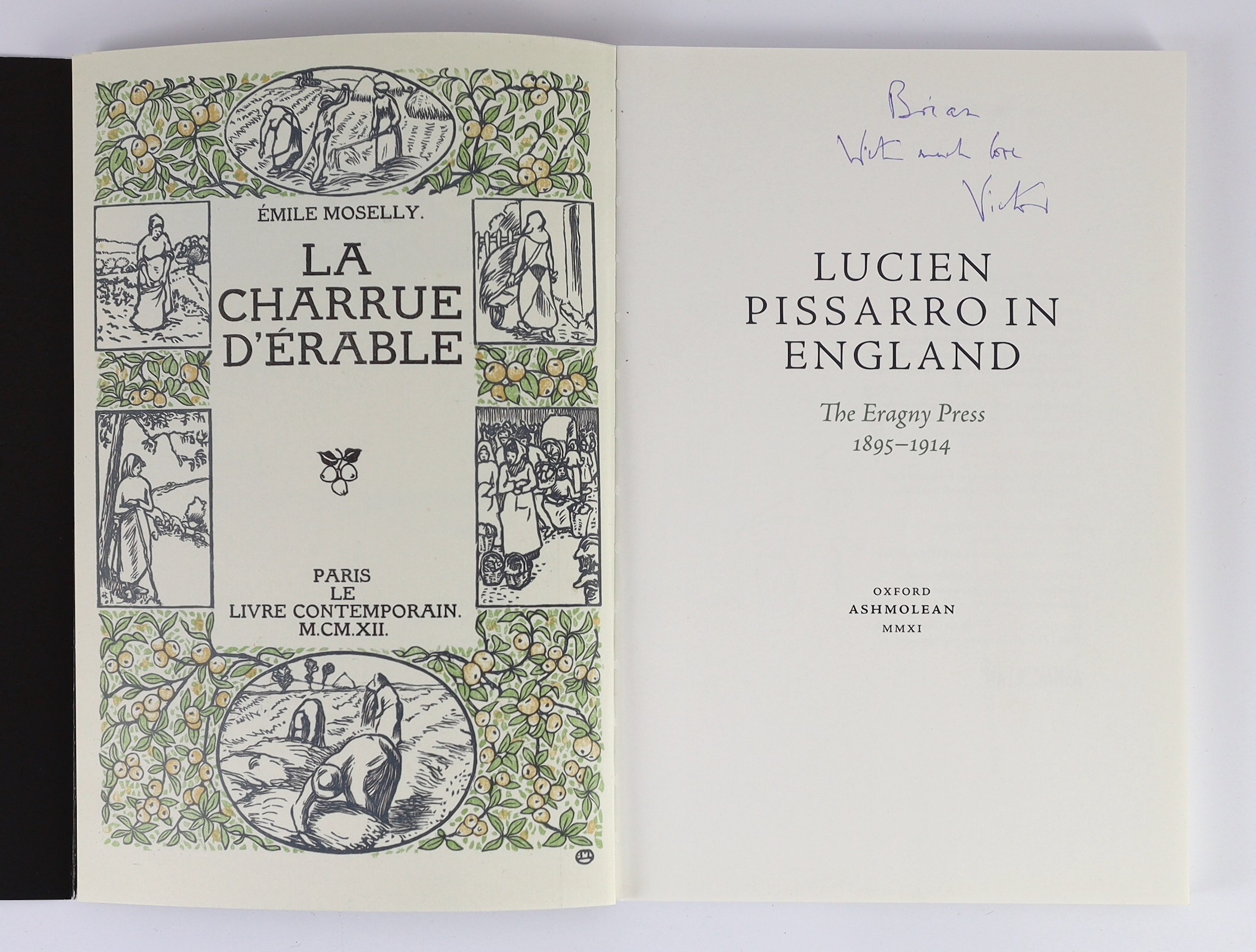 Pissaro, Lucien - Pastorale: wood-engravings ... with a note on the Kelmscott paper by John Bidwell. Limited edition. frontis. & 23 full-page engravings (4 coloured); original 2 tone paper boards, fore and lower edges un